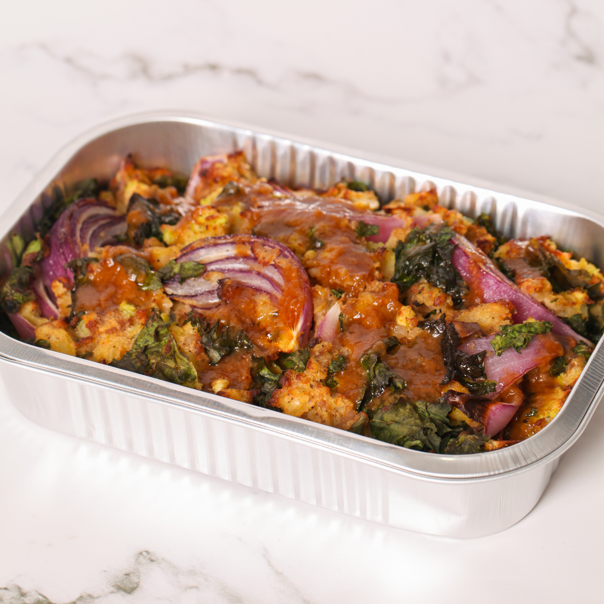 Italian sausage & potato stuffing with turkey gravy